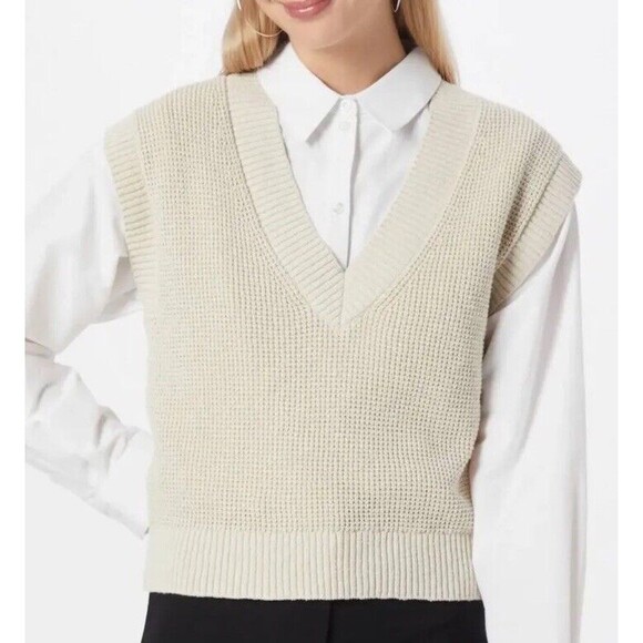 NEW MADEWELL WAFFLE V-NECK SWEATER VEST IN HARVEST MOON Beige - Picture 1 of 8